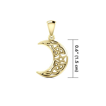 Celtic Knot Crescent Moon and The Star Solid Gold Pendant GPD422 - Jewelry